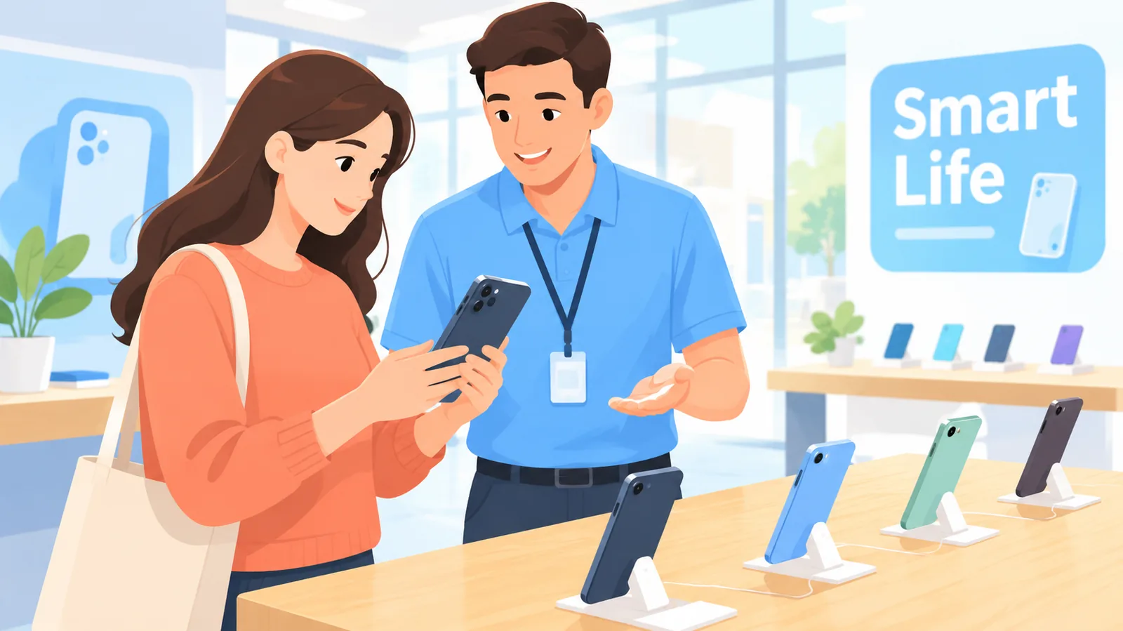顾客在Apple Store内查看并体验iPhone