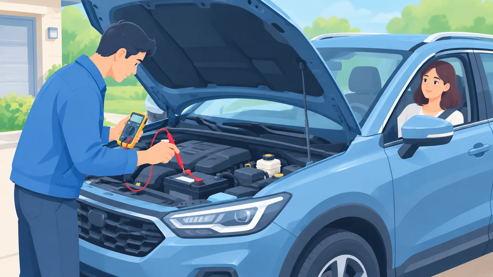 Fahrzeug mit laufendem Motor während eines Spannungstests unter Last