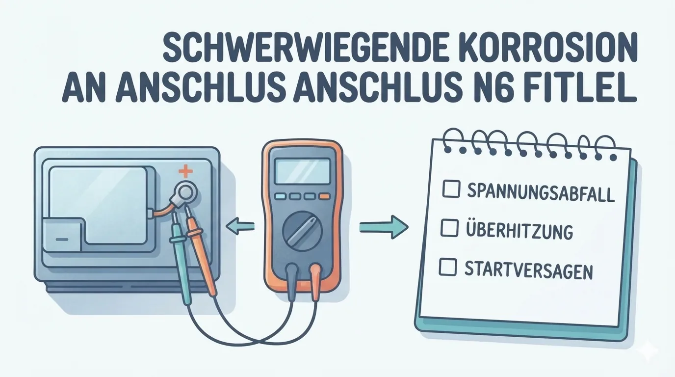 Checkliste und Multimeter liegen griffbereit neben der Batterie