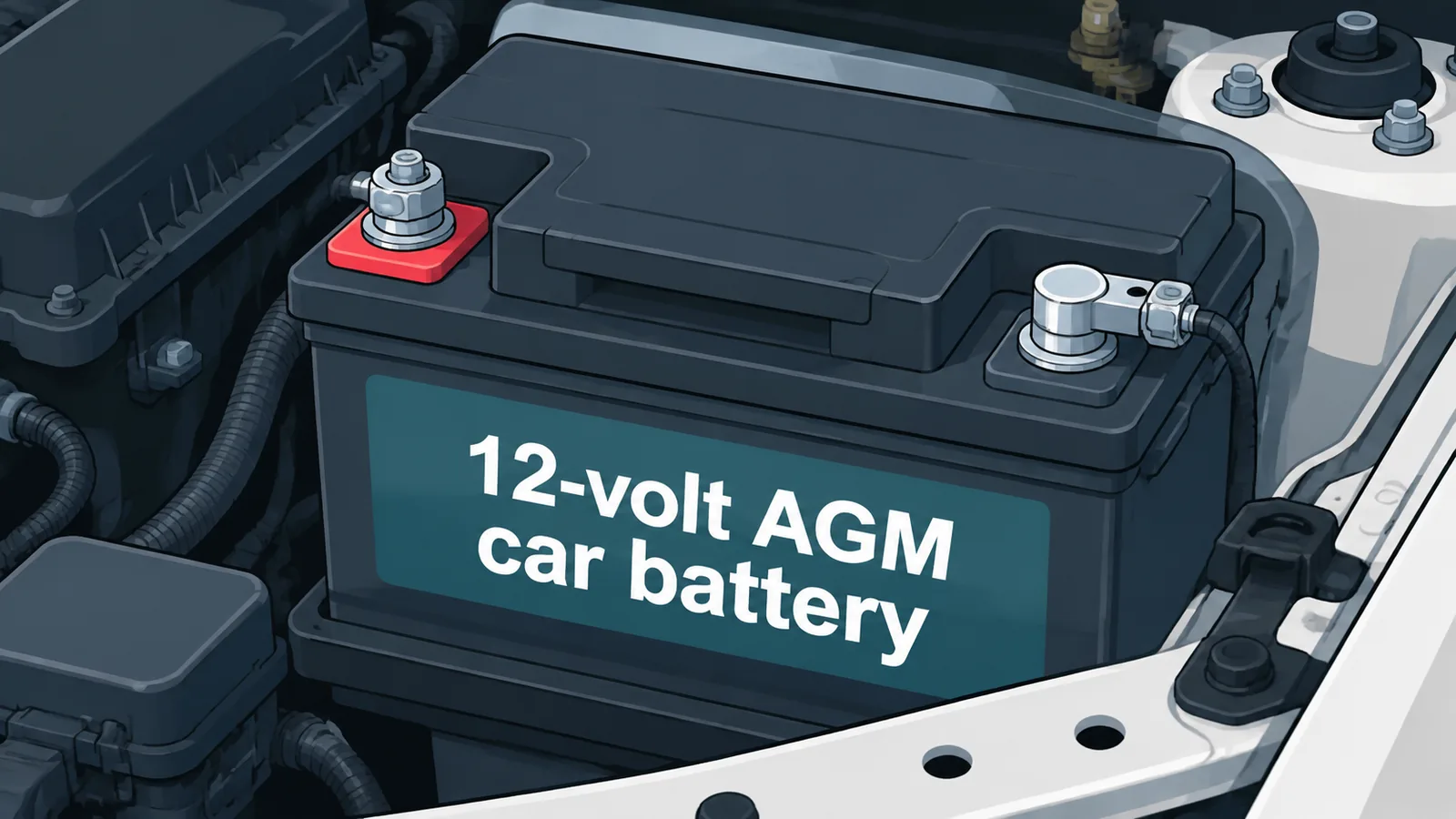 12-Volt-AGM-Starterbatterie im Motorraum eines SUV
