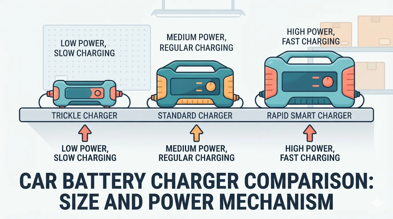 Drei verschiedene Autobatterie-Ladegeräte im Vergleich