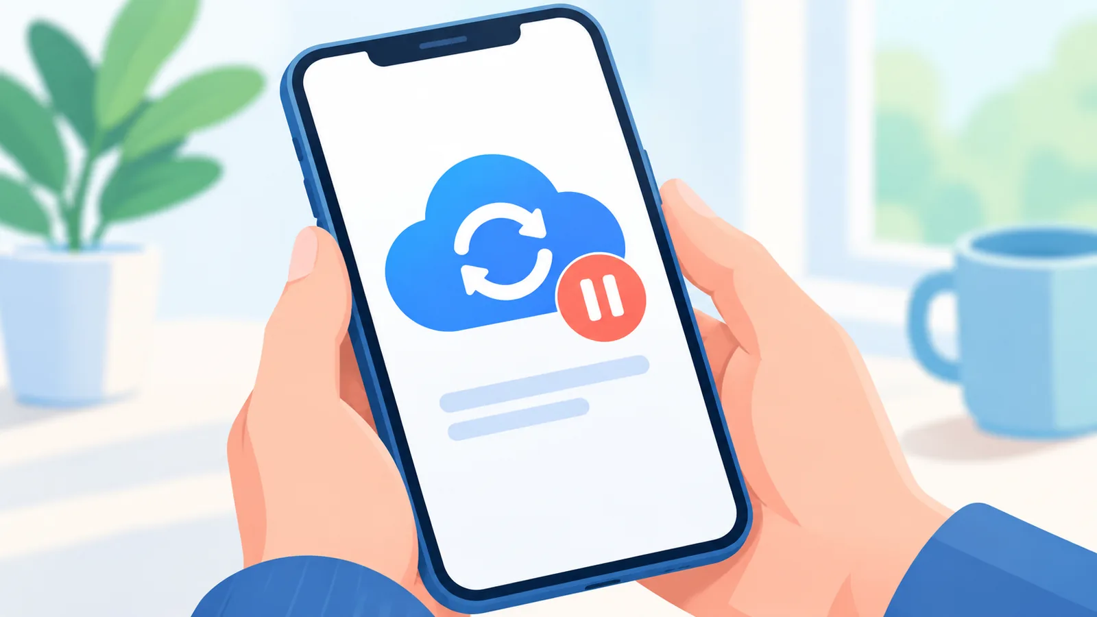 Smartphone zeigt gestoppte iCloud-Synchronisierung