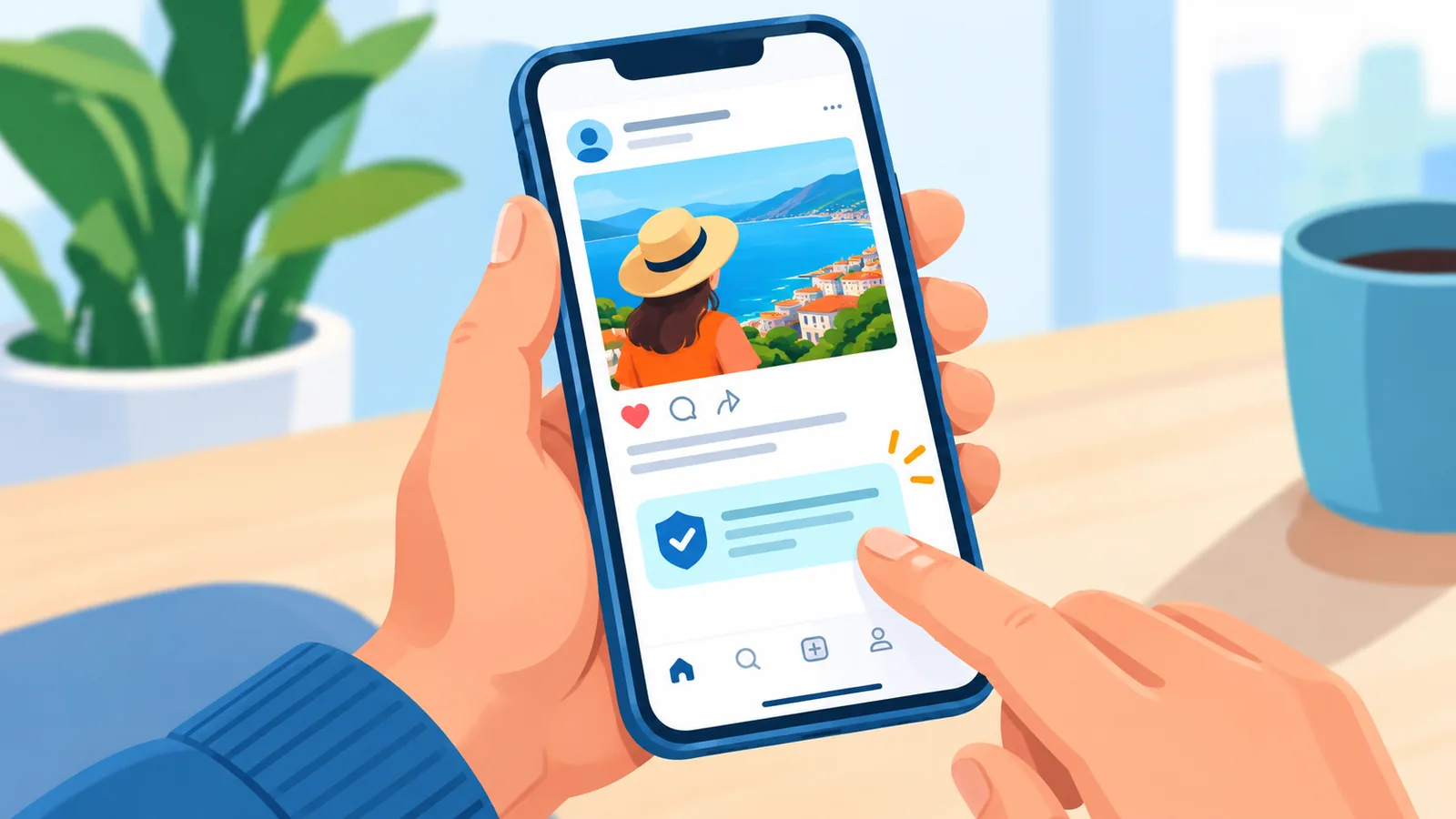 Smartphone zeigt einen Beitrag mit einem Community-Hinweis