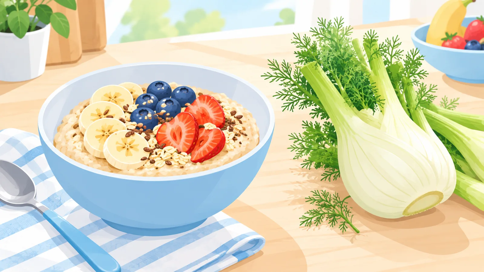 Haferbrei mit Obst und frischem Fenchel