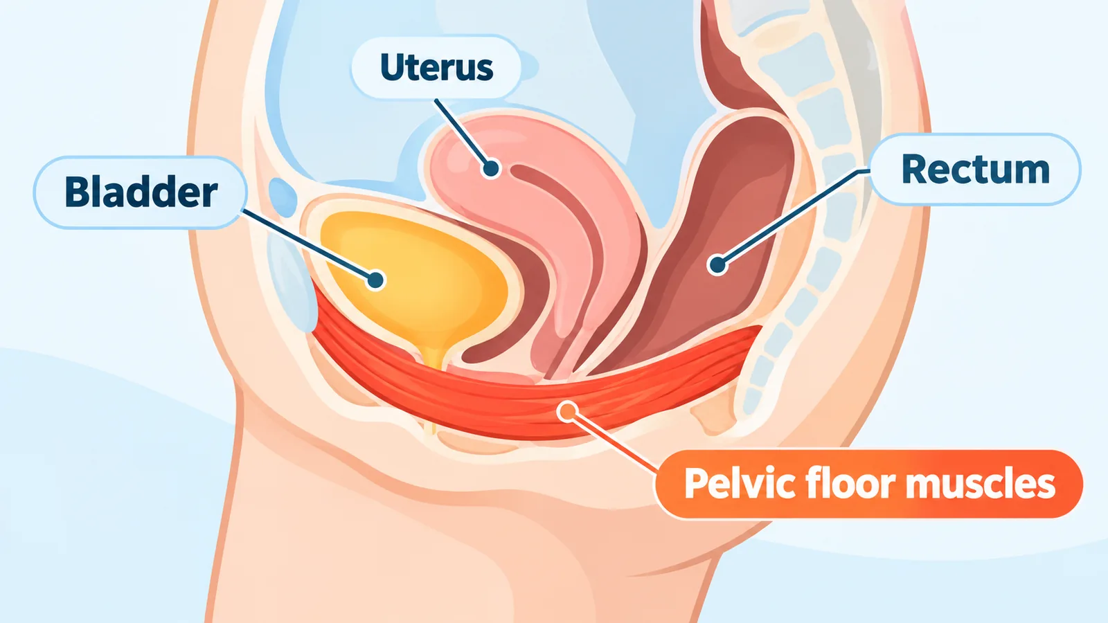 Anatomische Illustration des Beckenbodens im Querschnitt