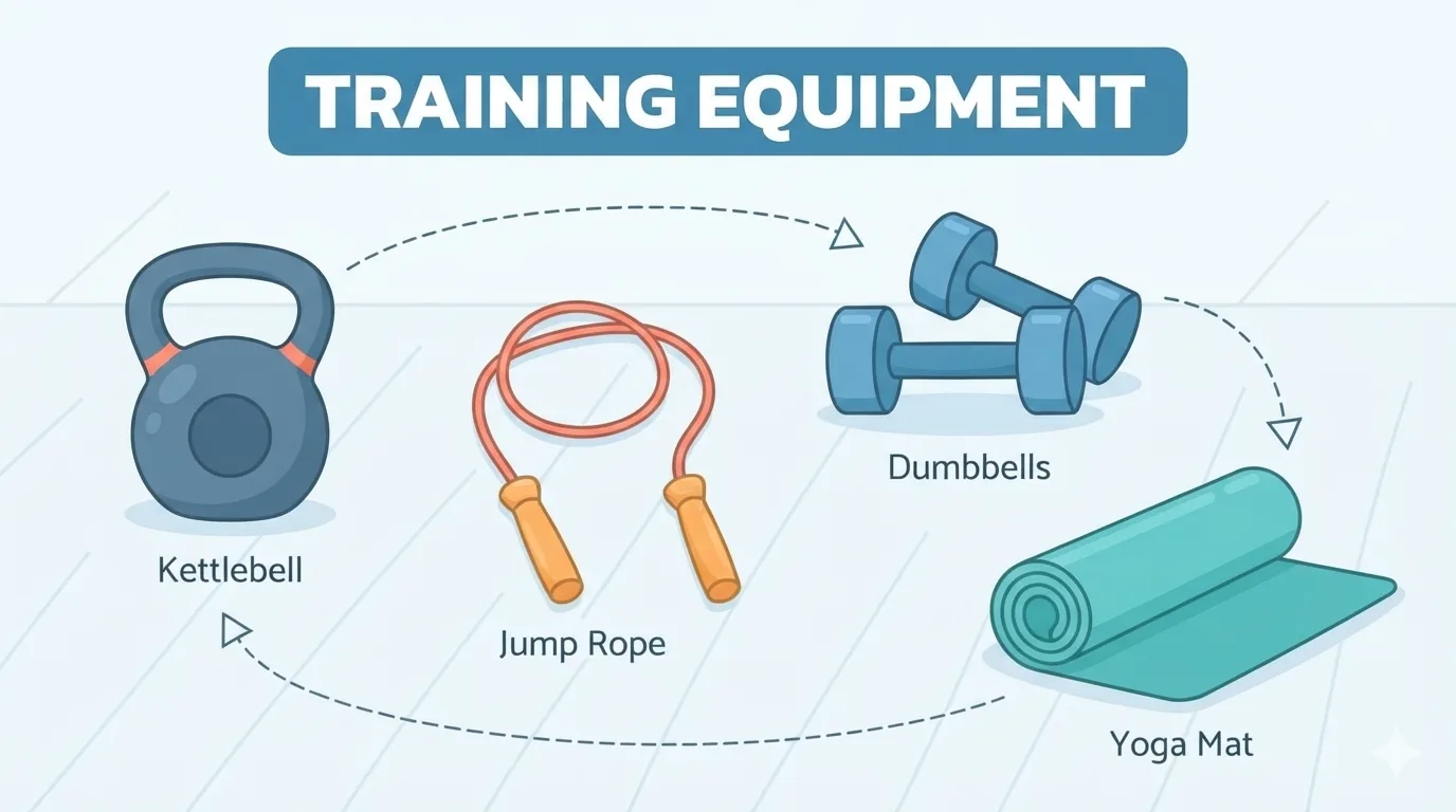 Trainingsausrüstung für HIIT, Kraft- und Ausdauertraining auf dem Boden