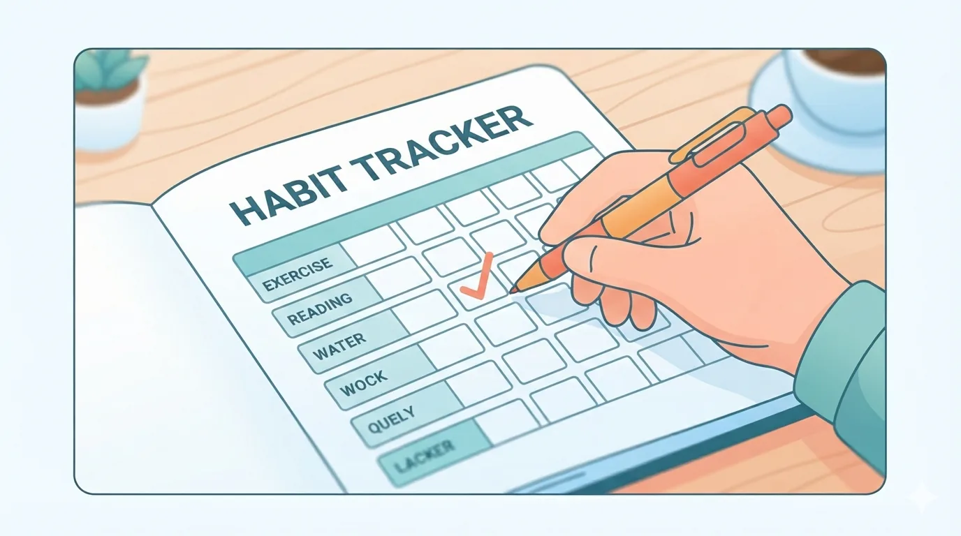 Hand markiert einen erfolgreichen Tag auf einem einfachen Gewohnheits-Tracker
