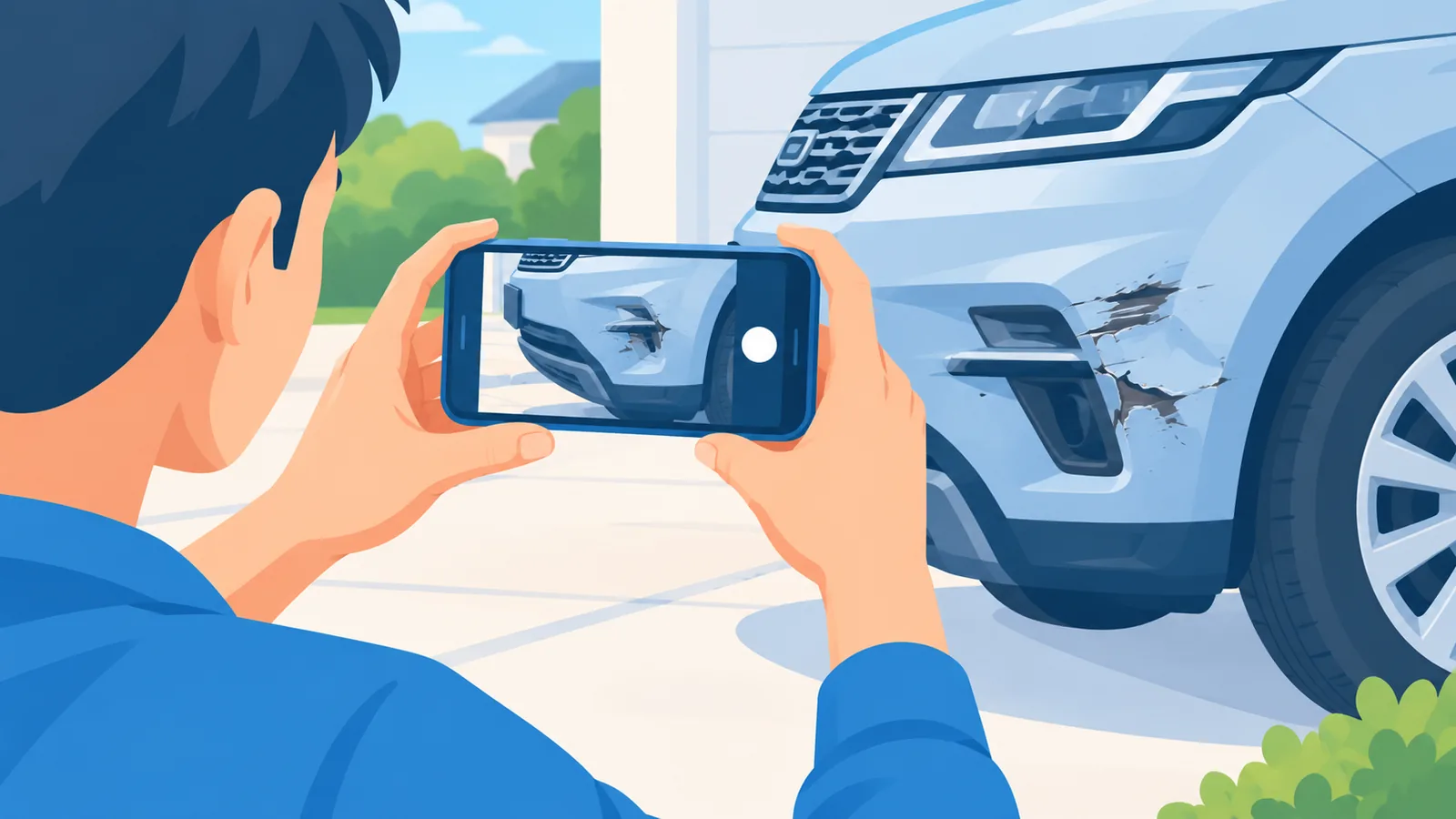 Person fotografiert einen Autoschaden mit dem Smartphone