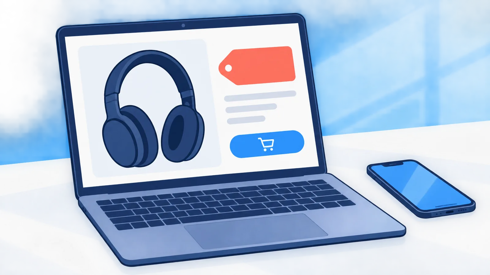 Laptop mit geöffnetem Online-Shop und einem Preisvergleich auf dem Bildschirm