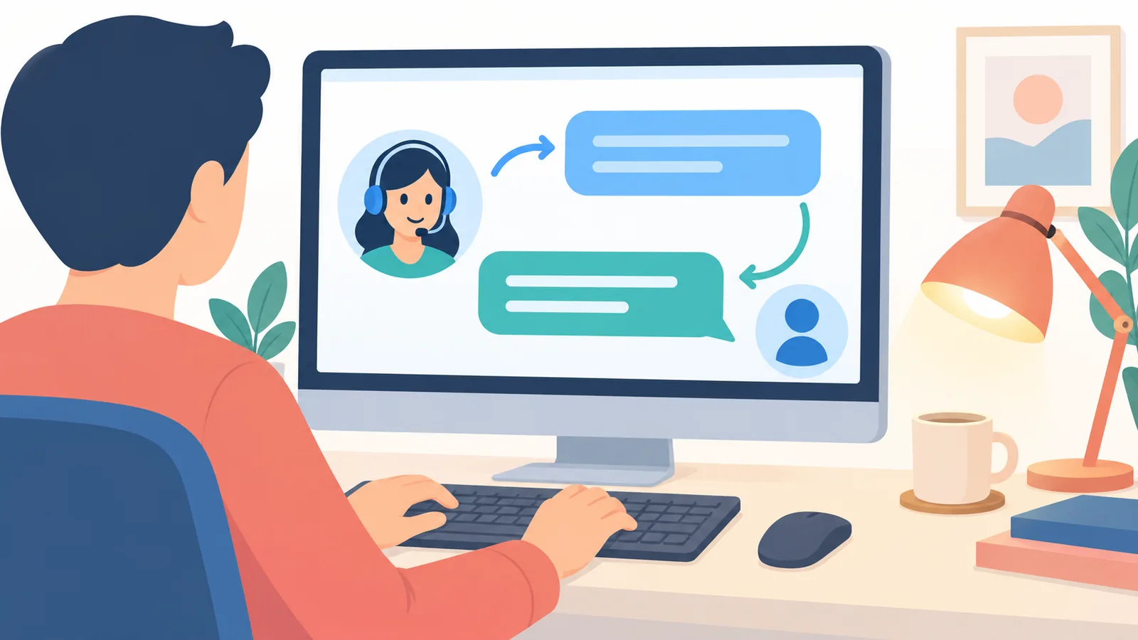 Chat-Fenster des Kundensupports auf einem Computerbildschirm