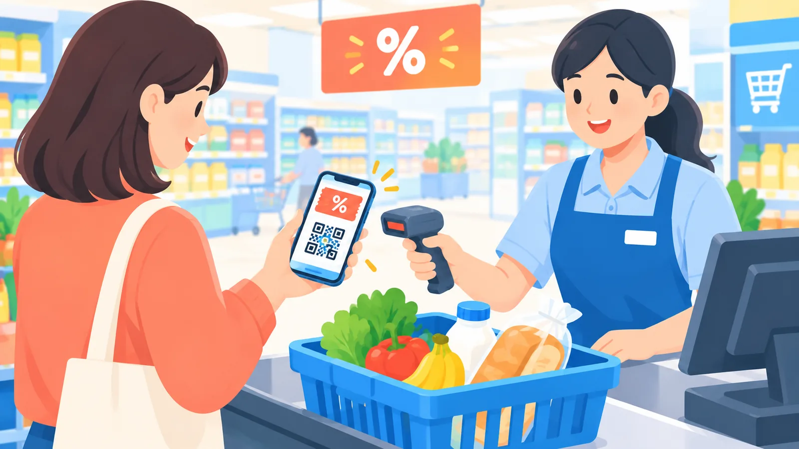 Einlösen eines digitalen Coupons an der Supermarktkasse