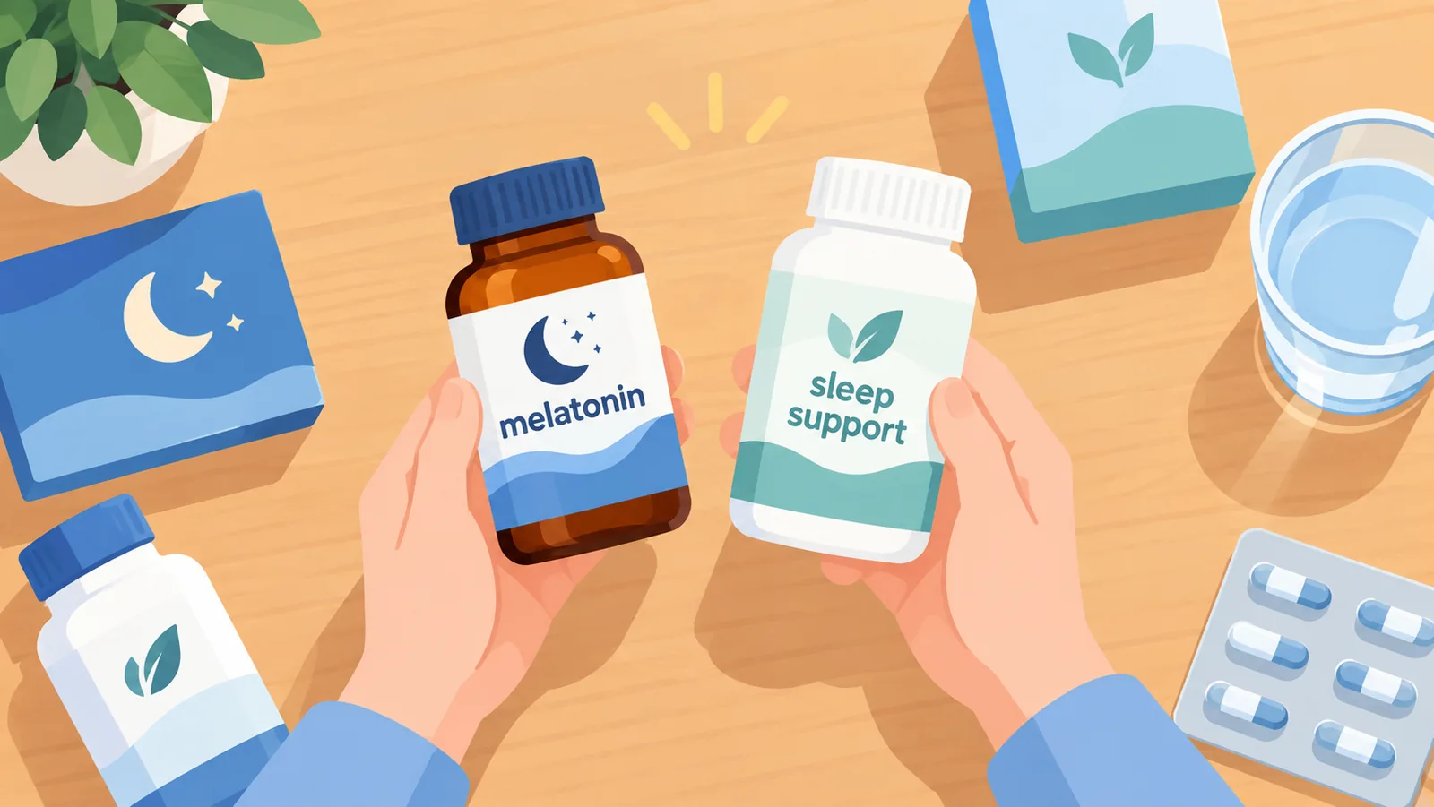 Vergleich verschiedener Melatonin-Präparate auf einem Tisch