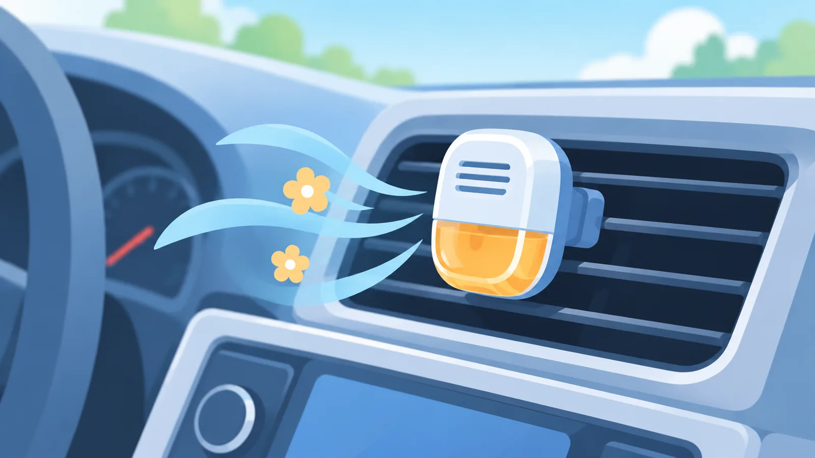 Vent clip air freshener attached to a car vent