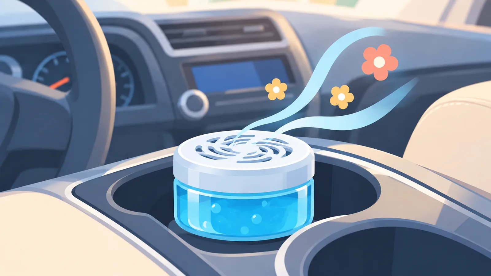 Gel can air freshener placed in a car cupholder
