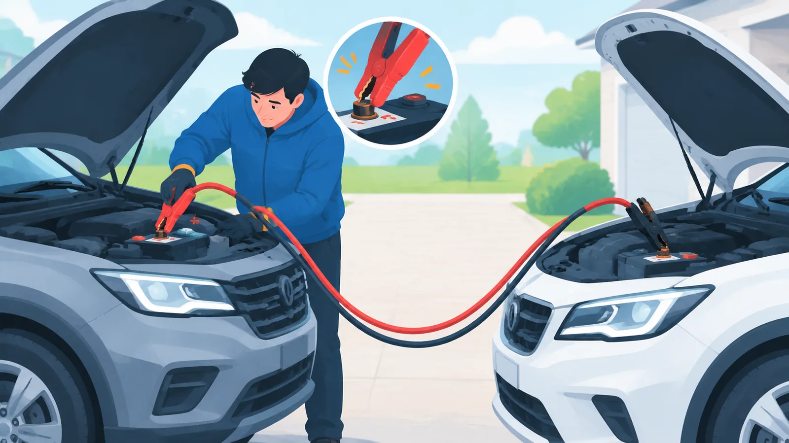 Connecting a portable jump starter to a car battery