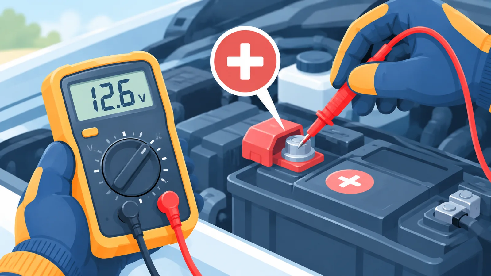 Testing resting voltage on a car battery terminal