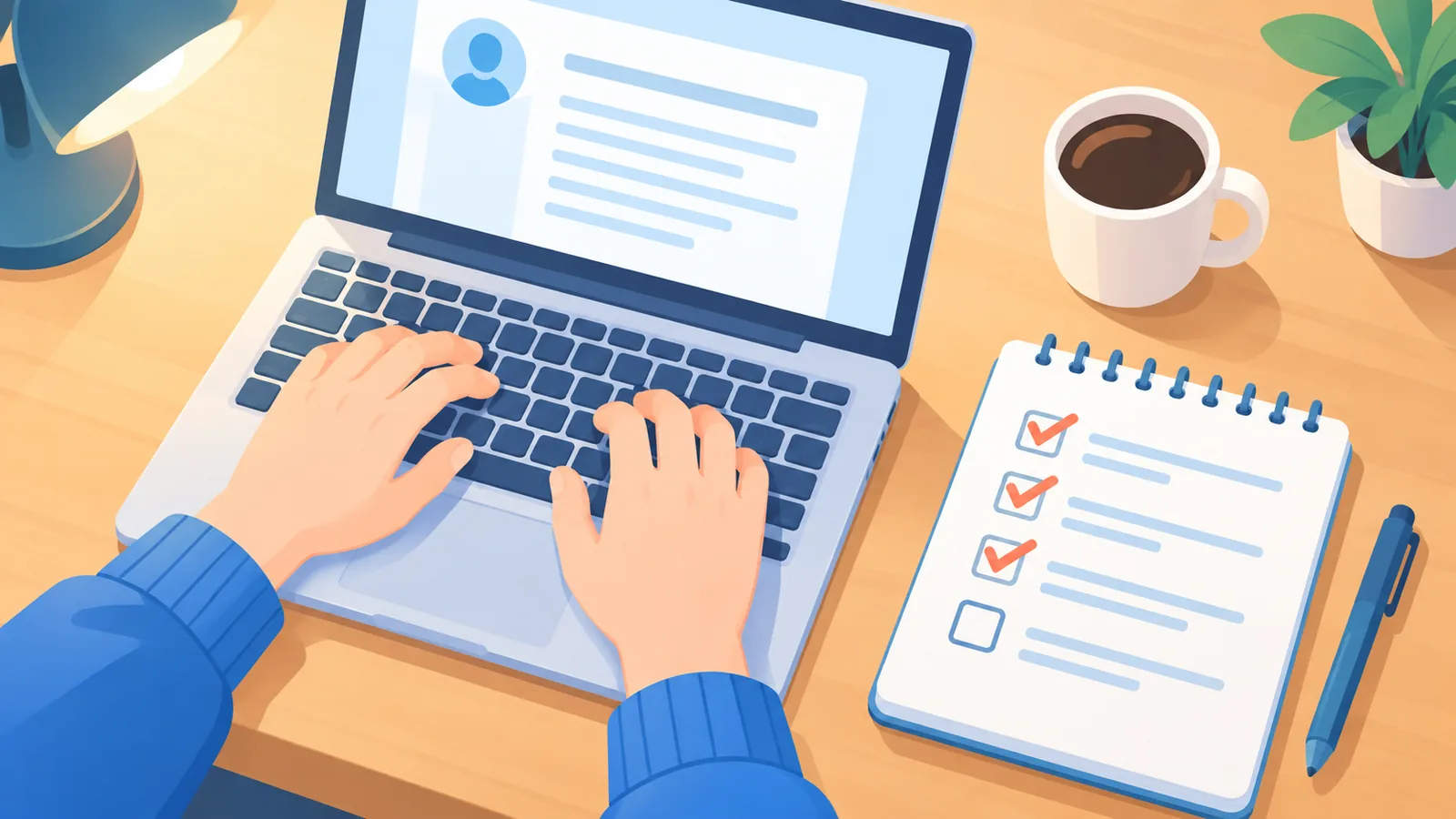Hands typing while evaluating resume builder features