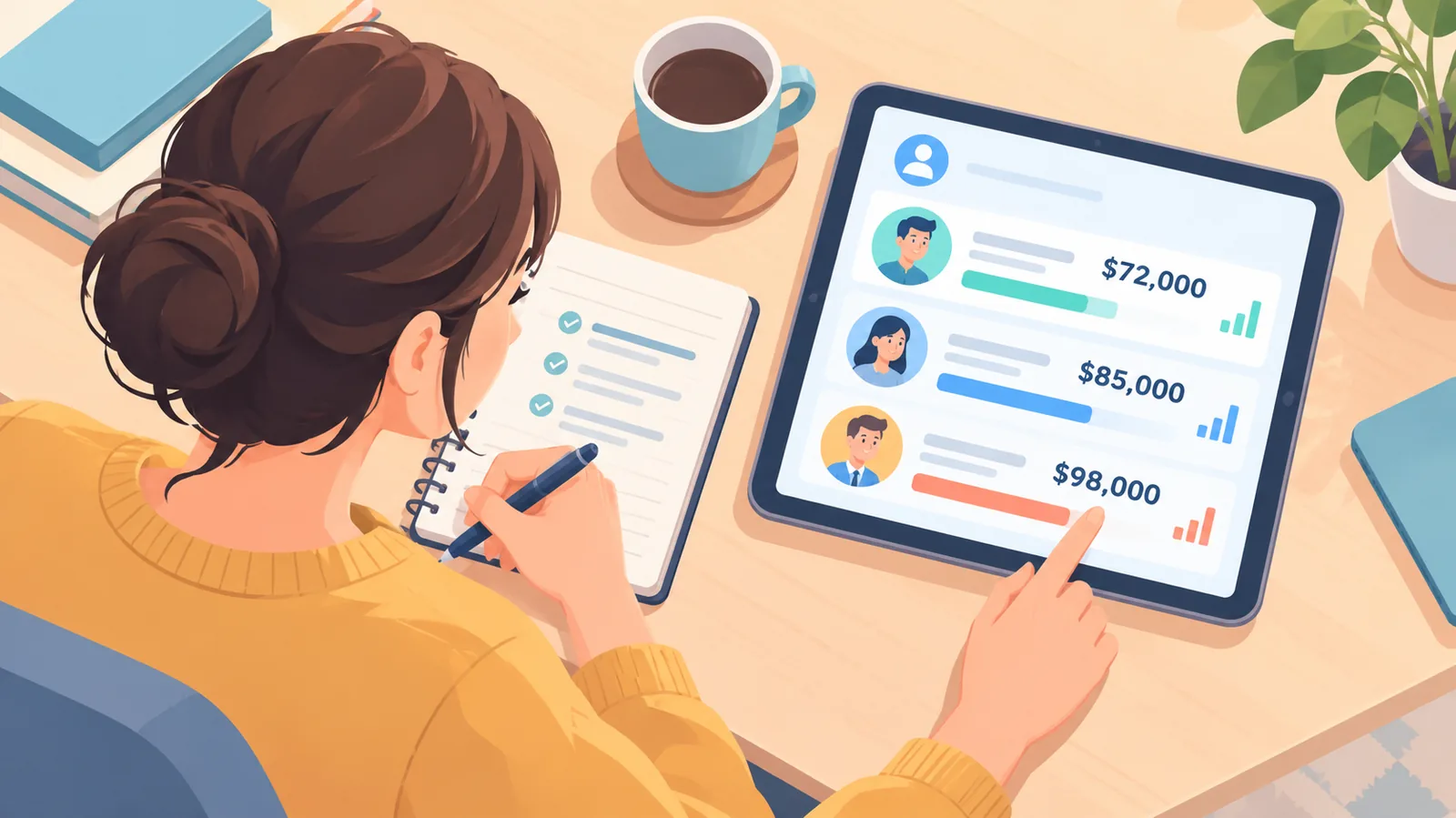 Person researching salary data before an interview