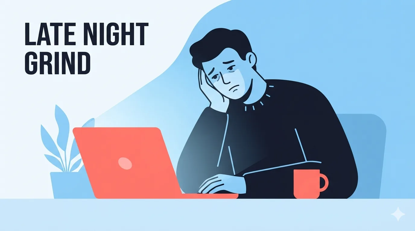 Exhausted professional showing signs of burnout at a late-night desk
