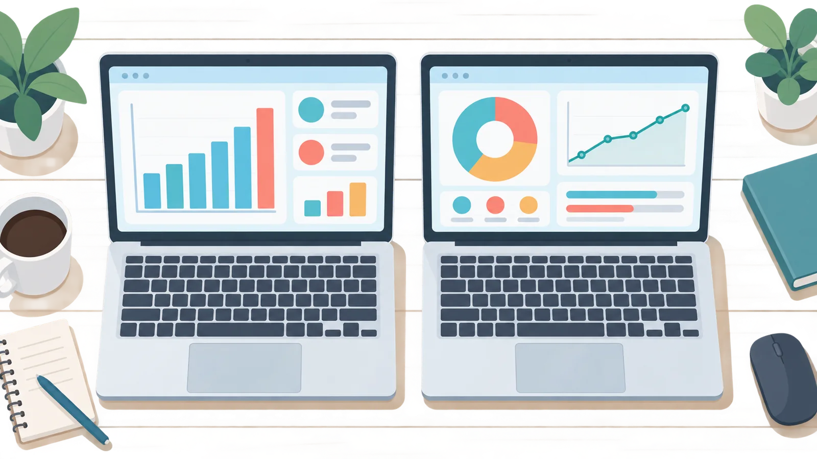 Side-by-side comparison of software dashboards