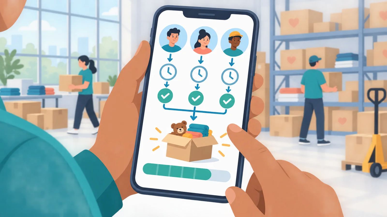 Nonprofit manager using a mobile app to track volunteers