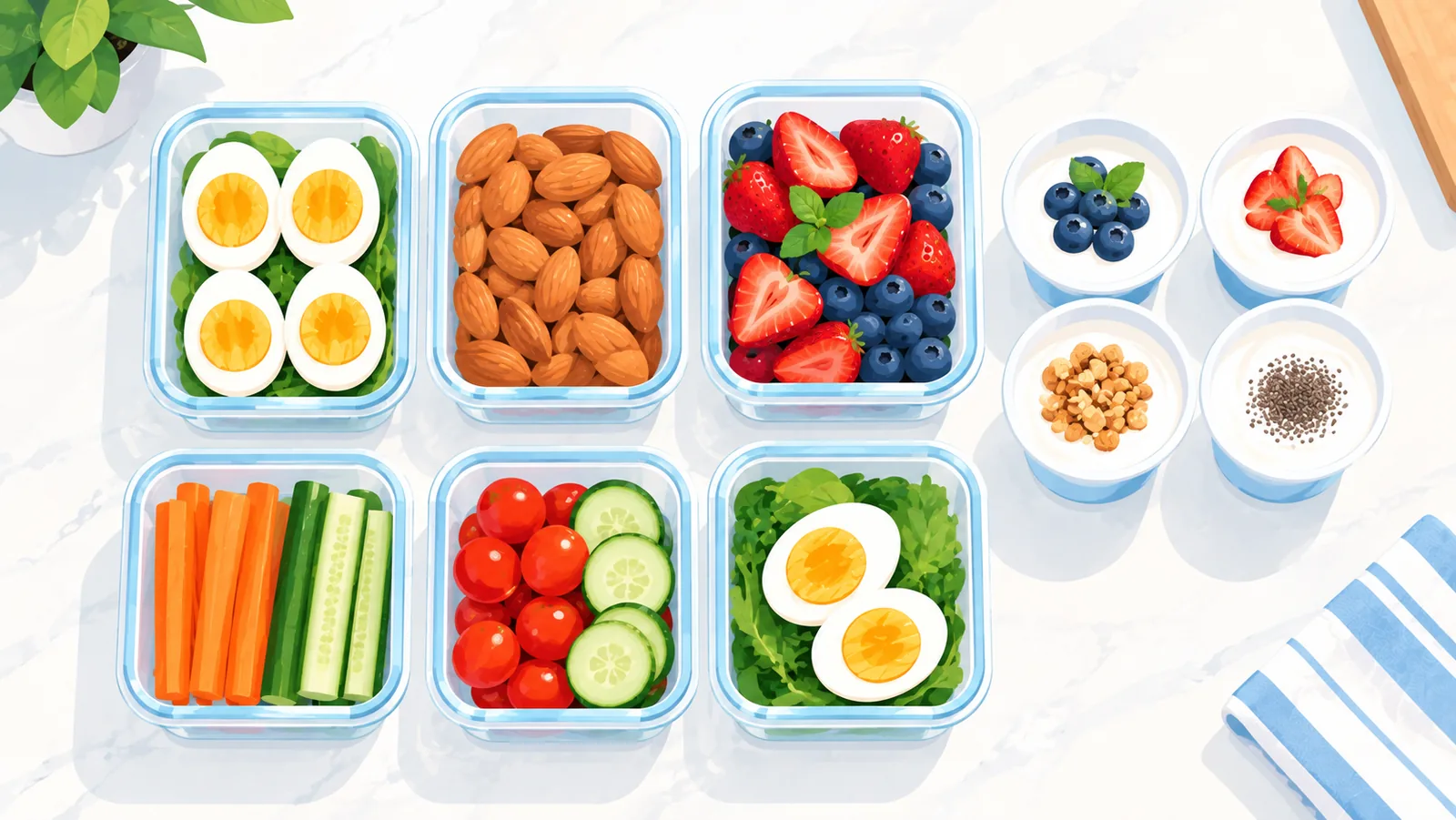 Meal-prepped snacks in small containers