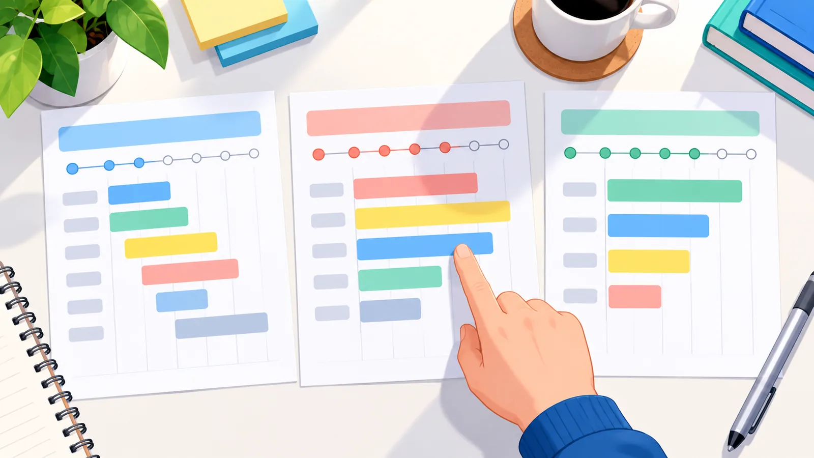 Three study plan timelines compared side by side