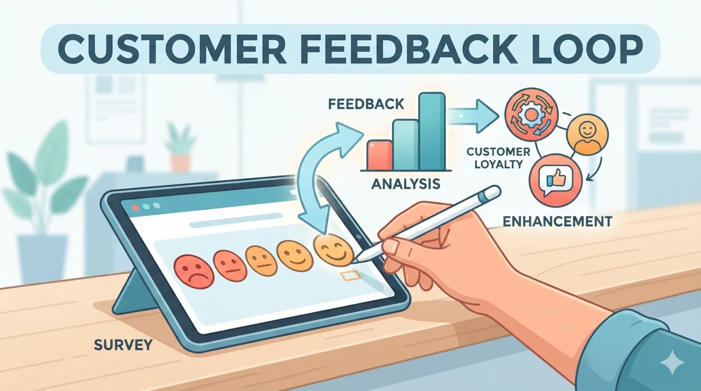 Hand completing a customer satisfaction survey on a tablet