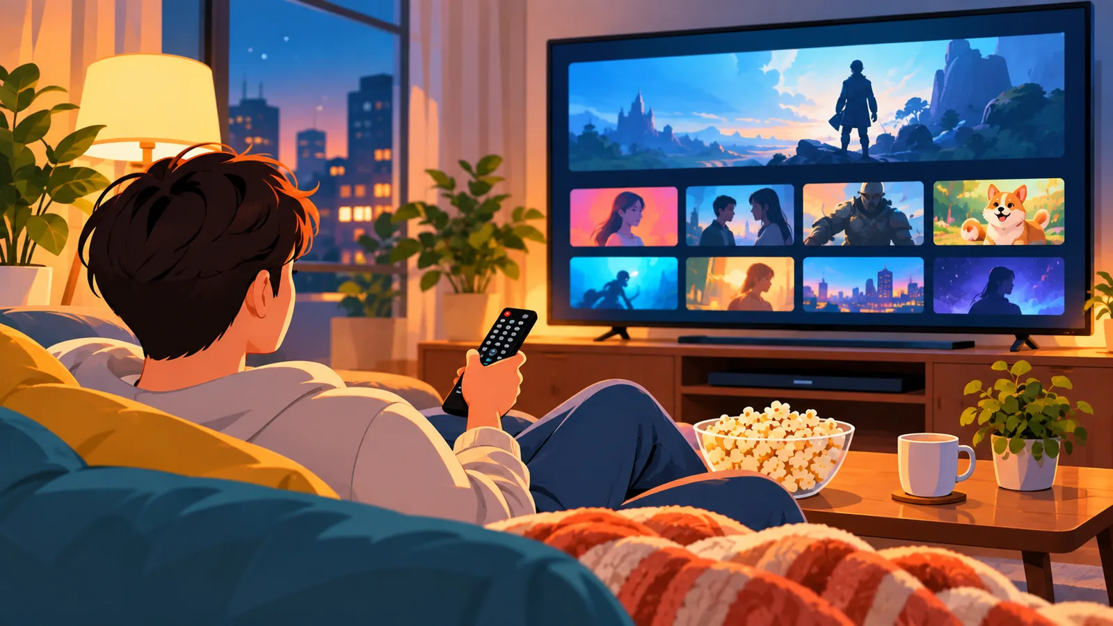 Person browsing a streaming menu on a smart TV