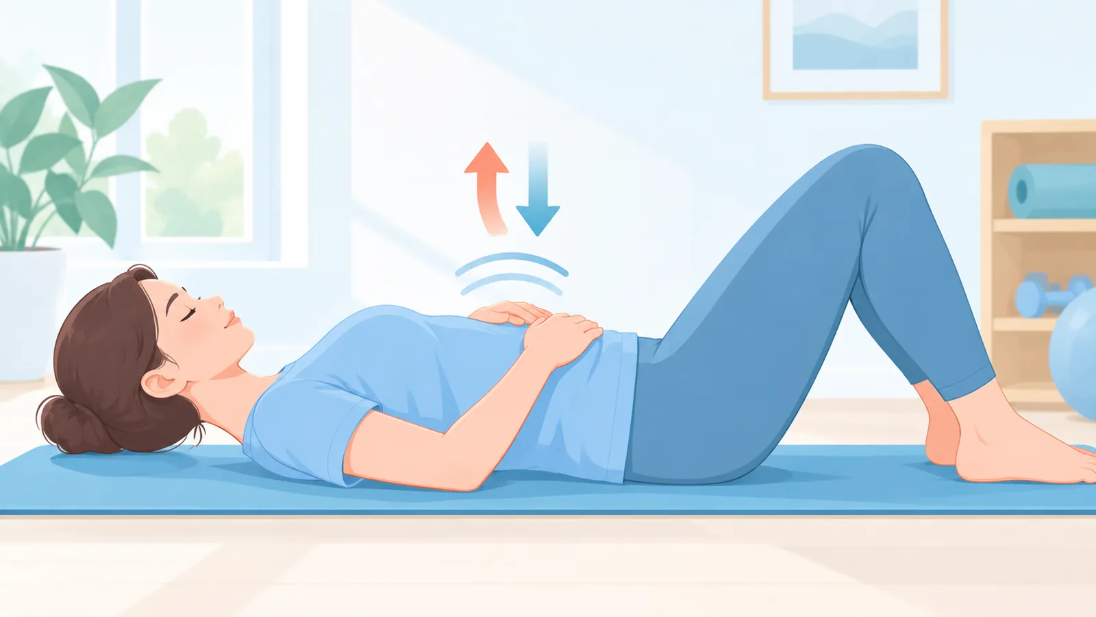 Person demonstrating correct breathing during a pelvic floor contraction