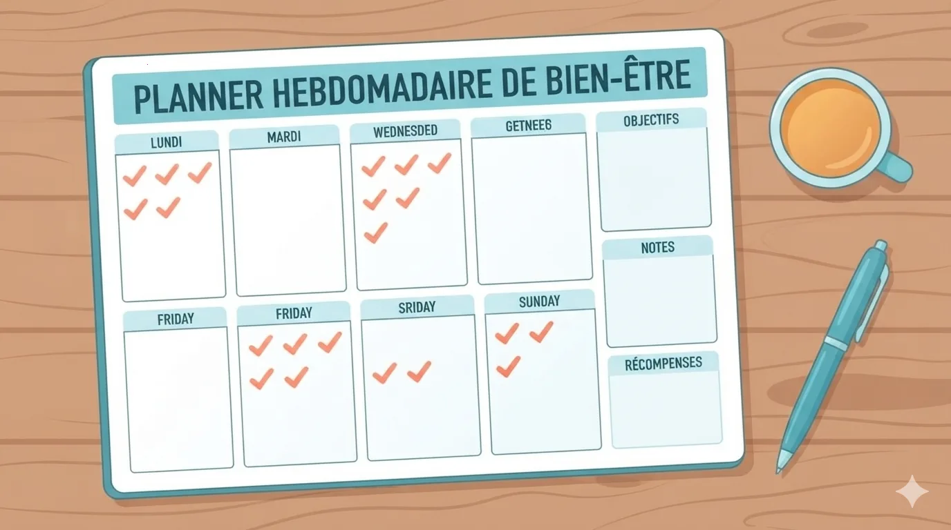 Weekly planner used to track a beginner pelvic floor exercise routine
