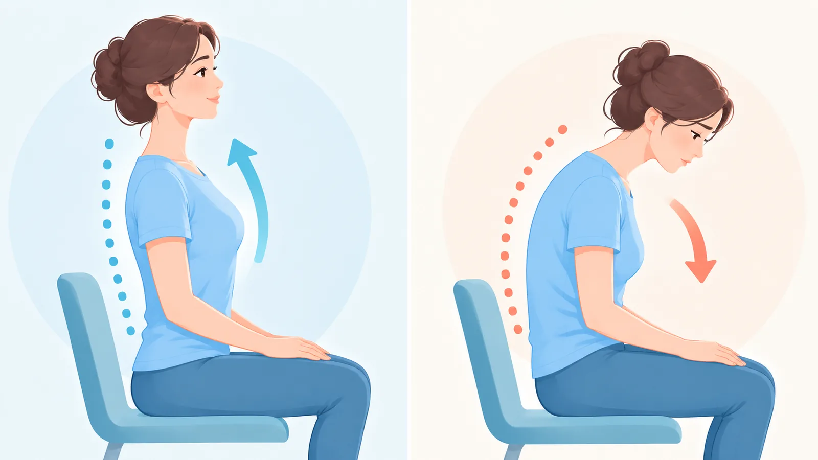 Visual comparison of relaxed versus tense pelvic floor posture