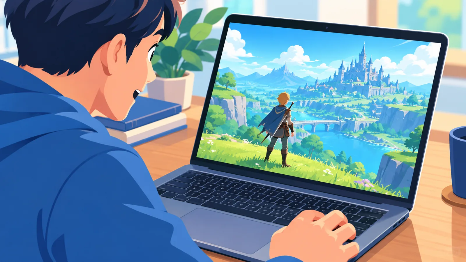 MacBook Pro running a modern 3D game on Apple Silicon