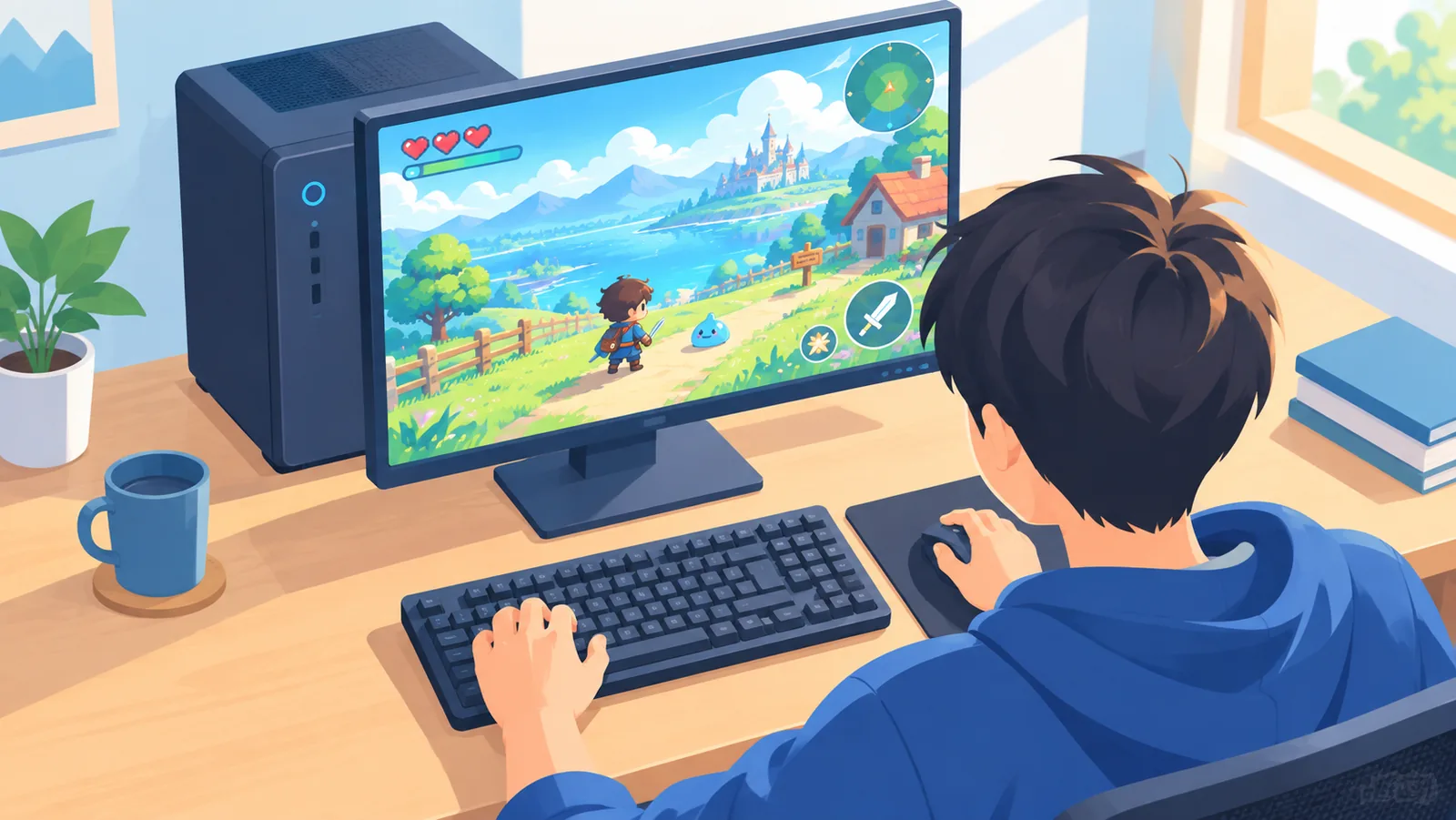 Comparing game options on a laptop screen