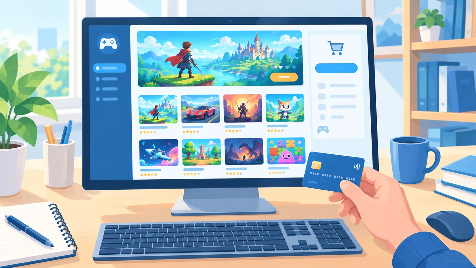 Browsing a digital game store on a computer