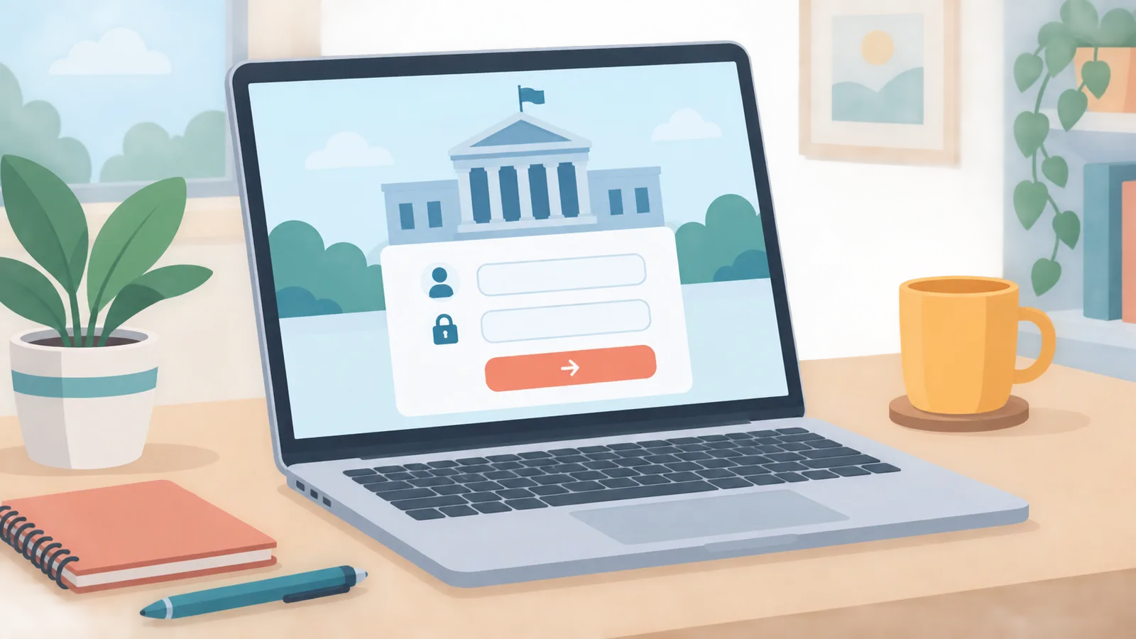 Laptop screen showing an online government portal login page