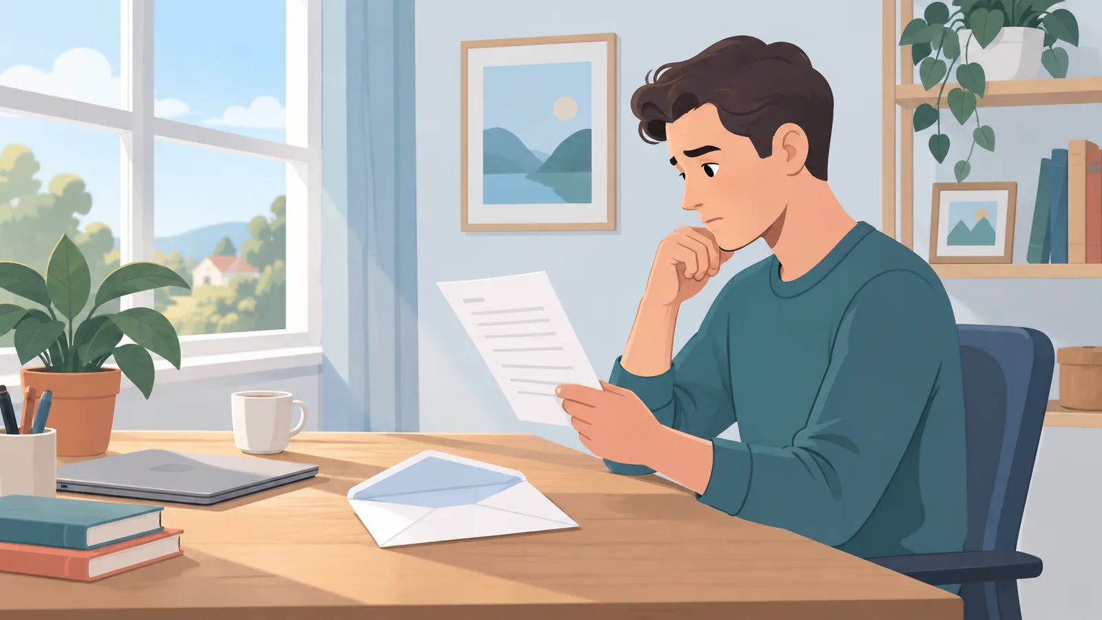 Person reviewing a rejected application letter thoughtfully