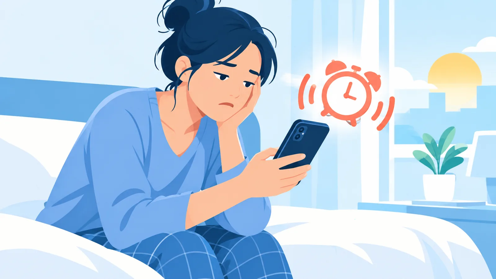 Person waking up in the morning near an alarm clock