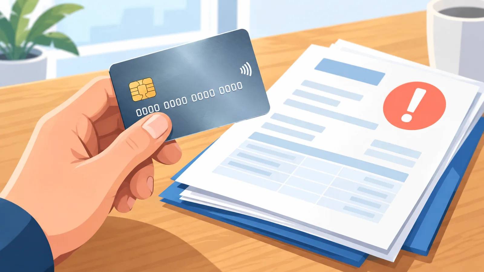 Metal premium credit card on a desk with financial documents