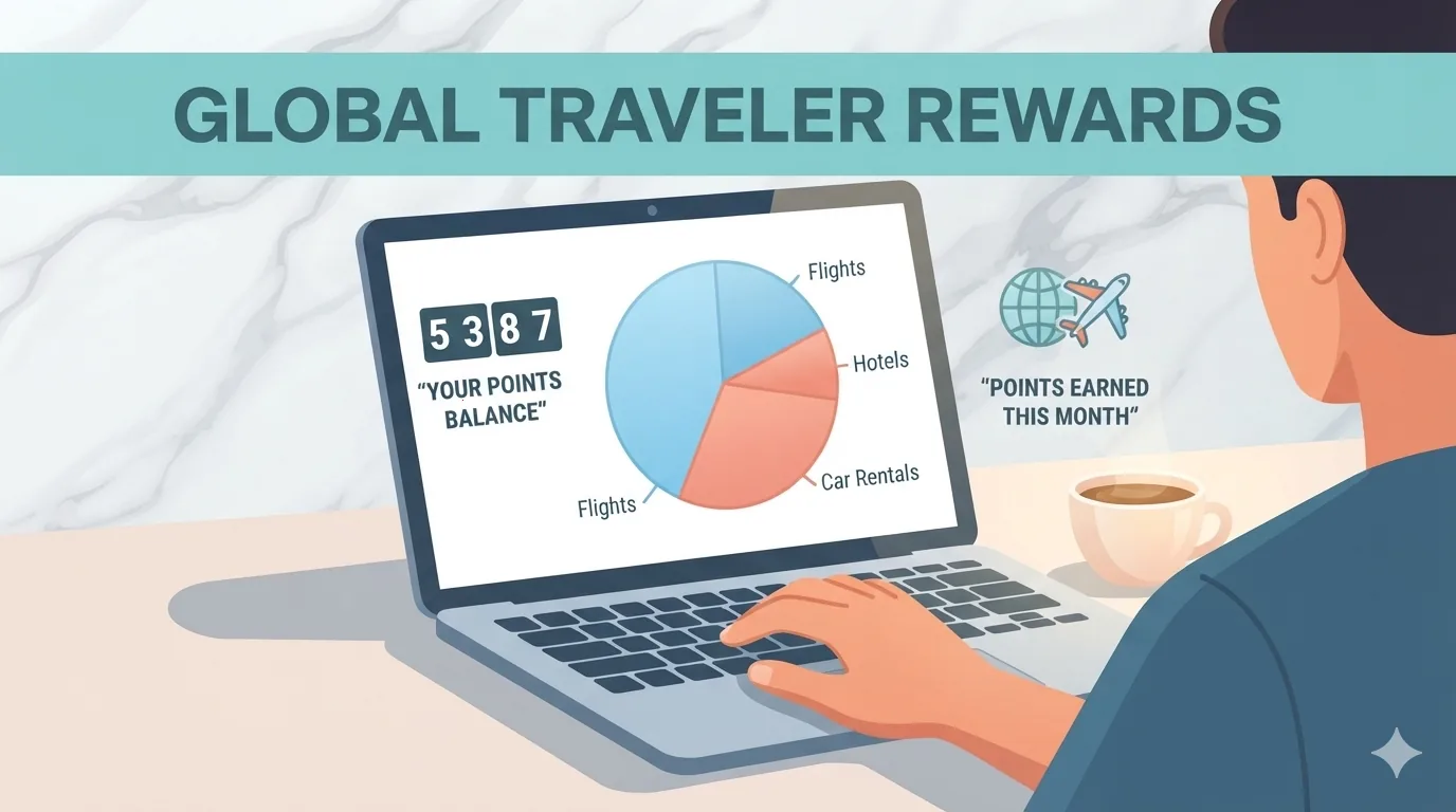 Person checking travel rewards points on a laptop