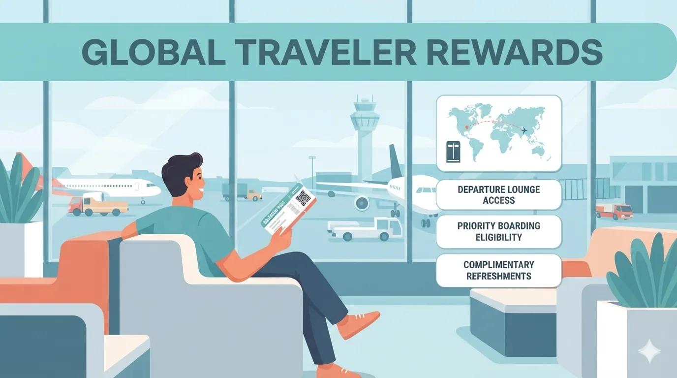 Traveler relaxing in an airport lounge