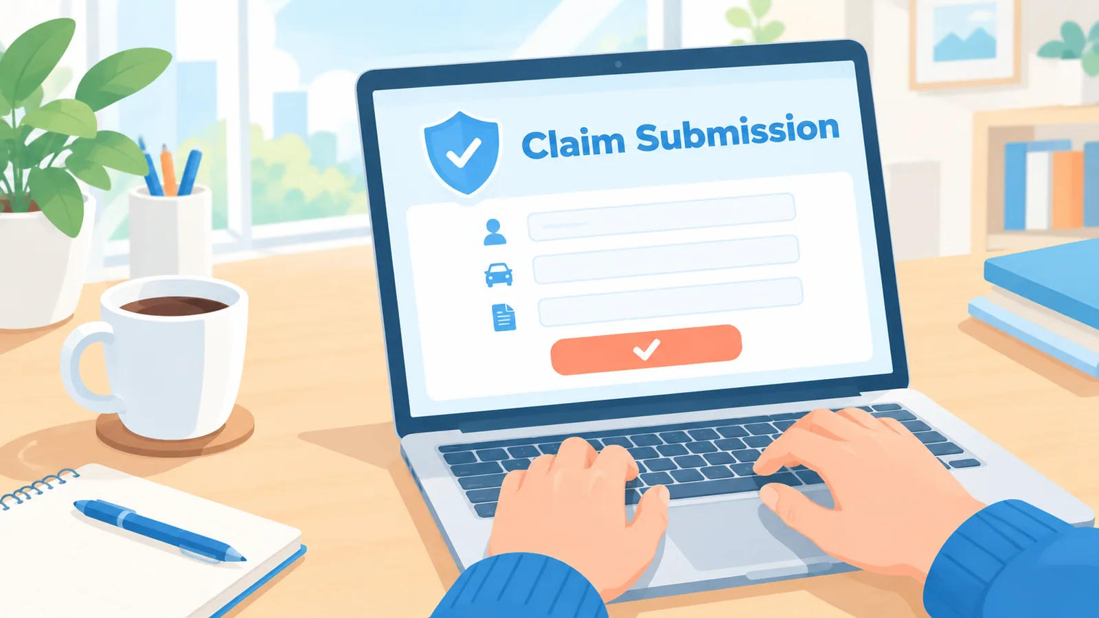 Filling out an online insurance claim form on a laptop