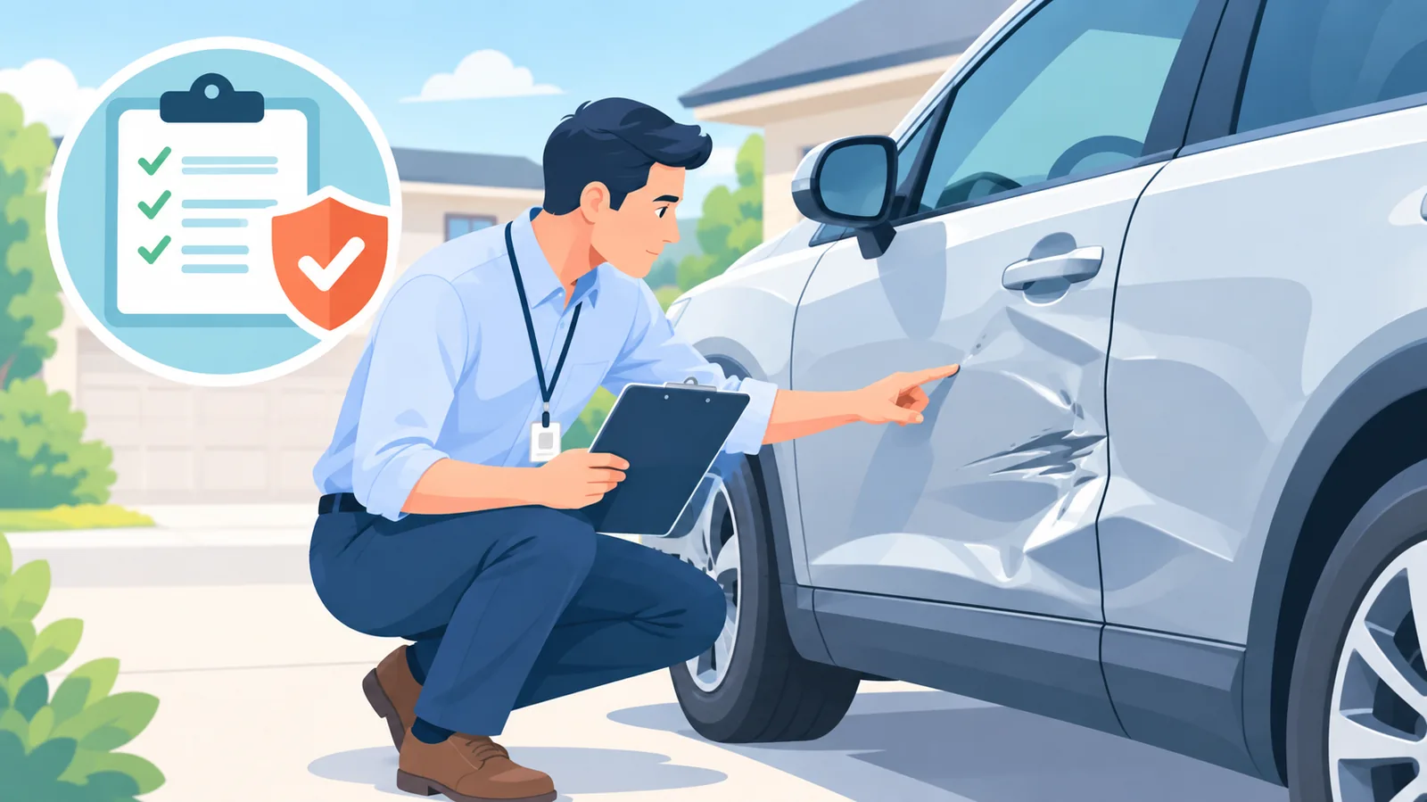 Insurance adjuster inspecting vehicle damage