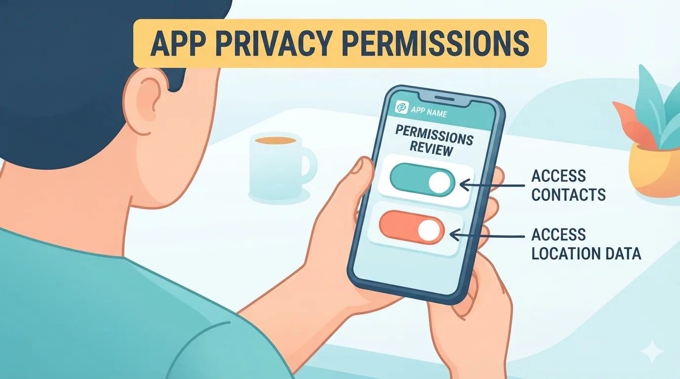 Reviewing app privacy permissions before signup