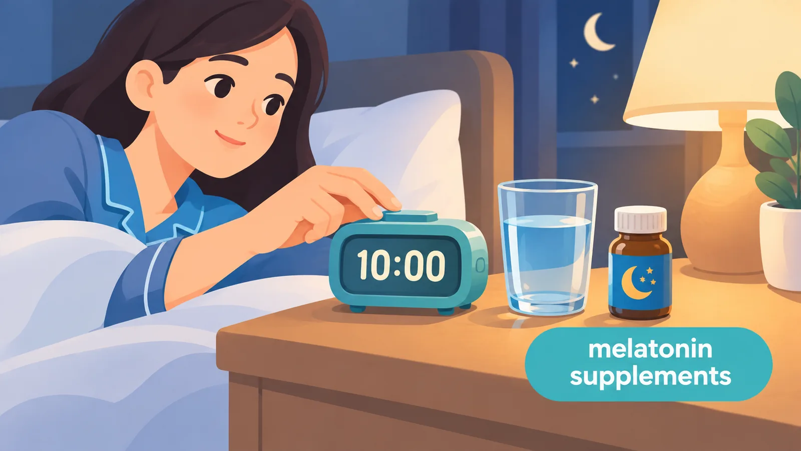 Nighttime routine with melatonin and water glass