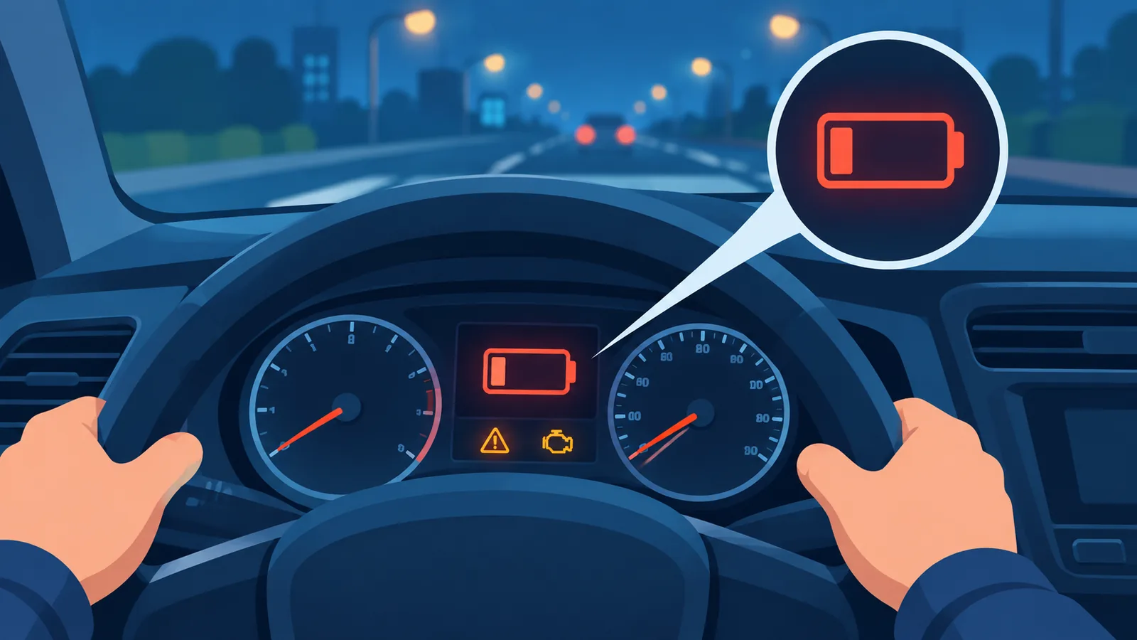 Panel del coche con luces tenues por batería descargada