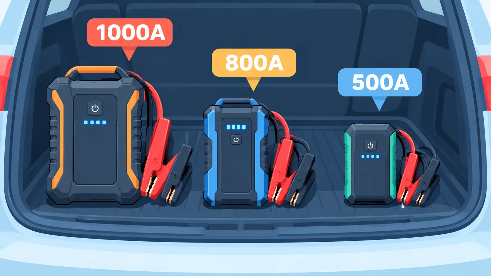 Comparativa de tres arrancadores de batería de distintos tamaños