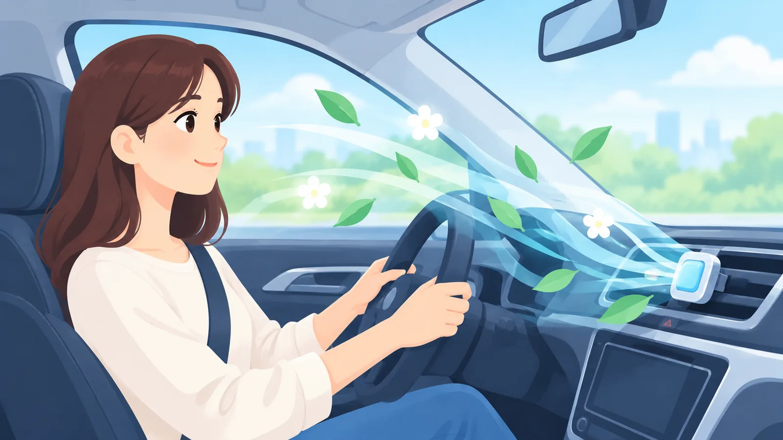 Persona disfrutando de un coche con ambiente fresco y limpio