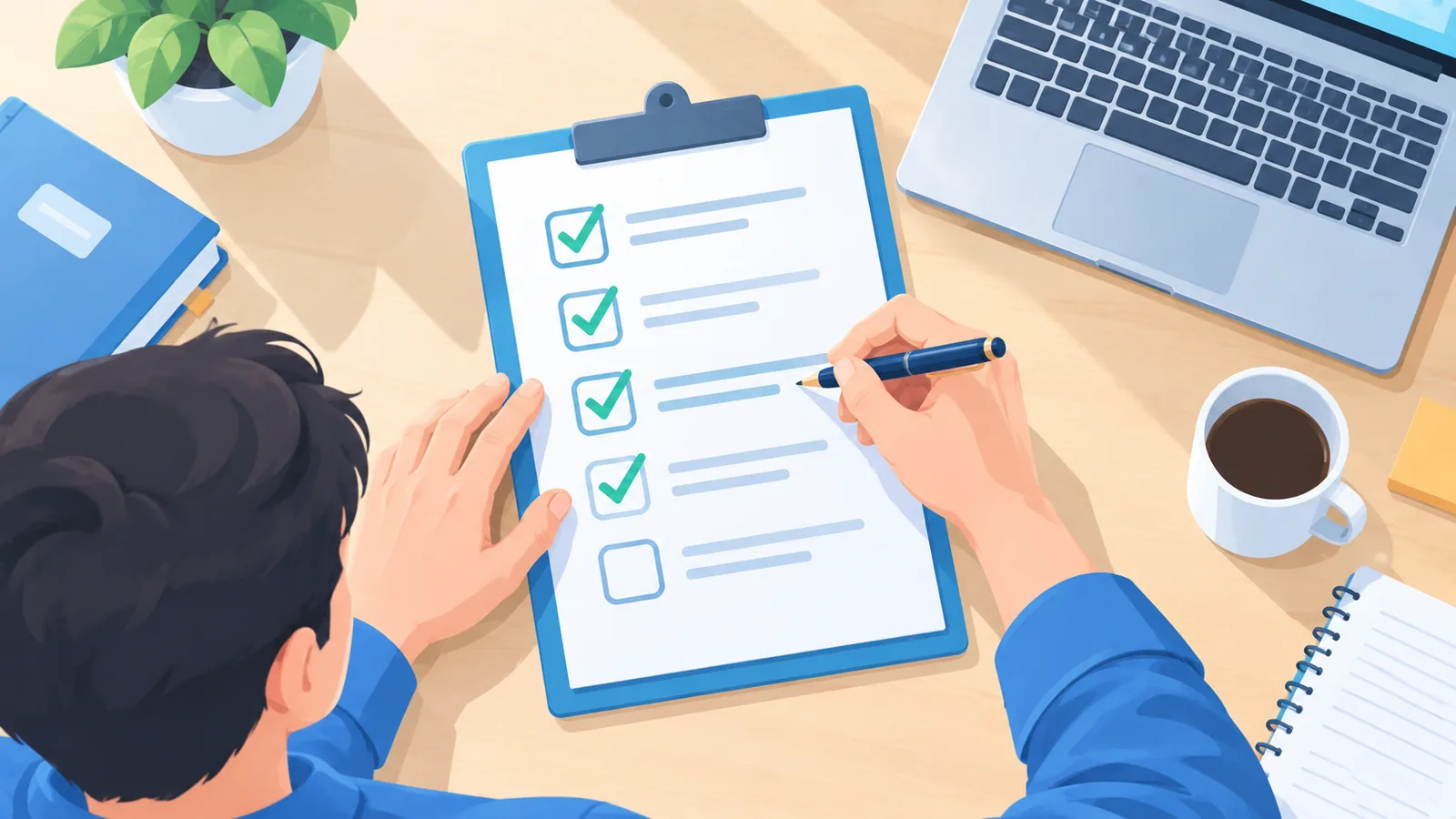 Persona marcando una checklist de preparación laboral