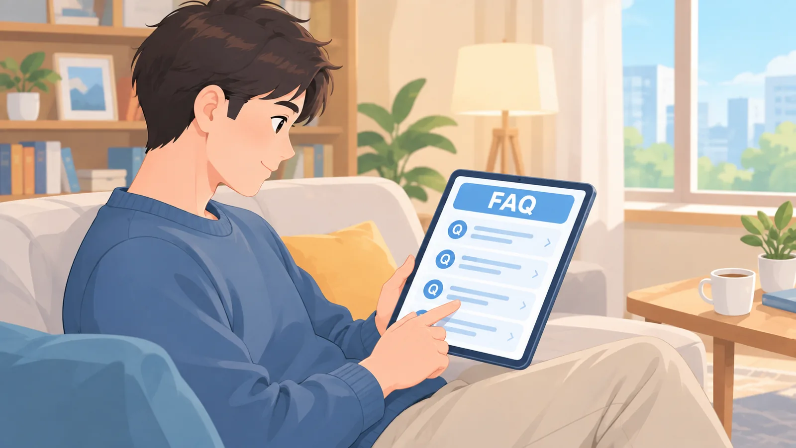 Persona leyendo preguntas frecuentes sobre empleo en una tablet